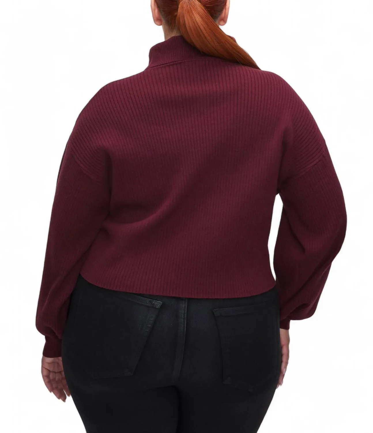 Ribbed Mock Neck Sweater In Malbec