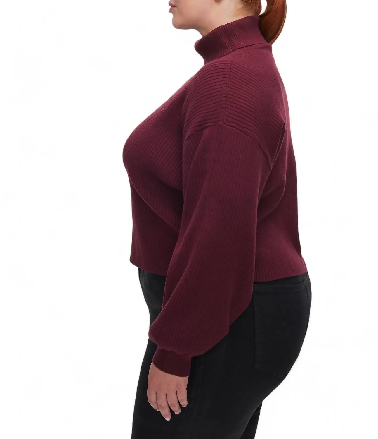 Ribbed Mock Neck Sweater In Malbec