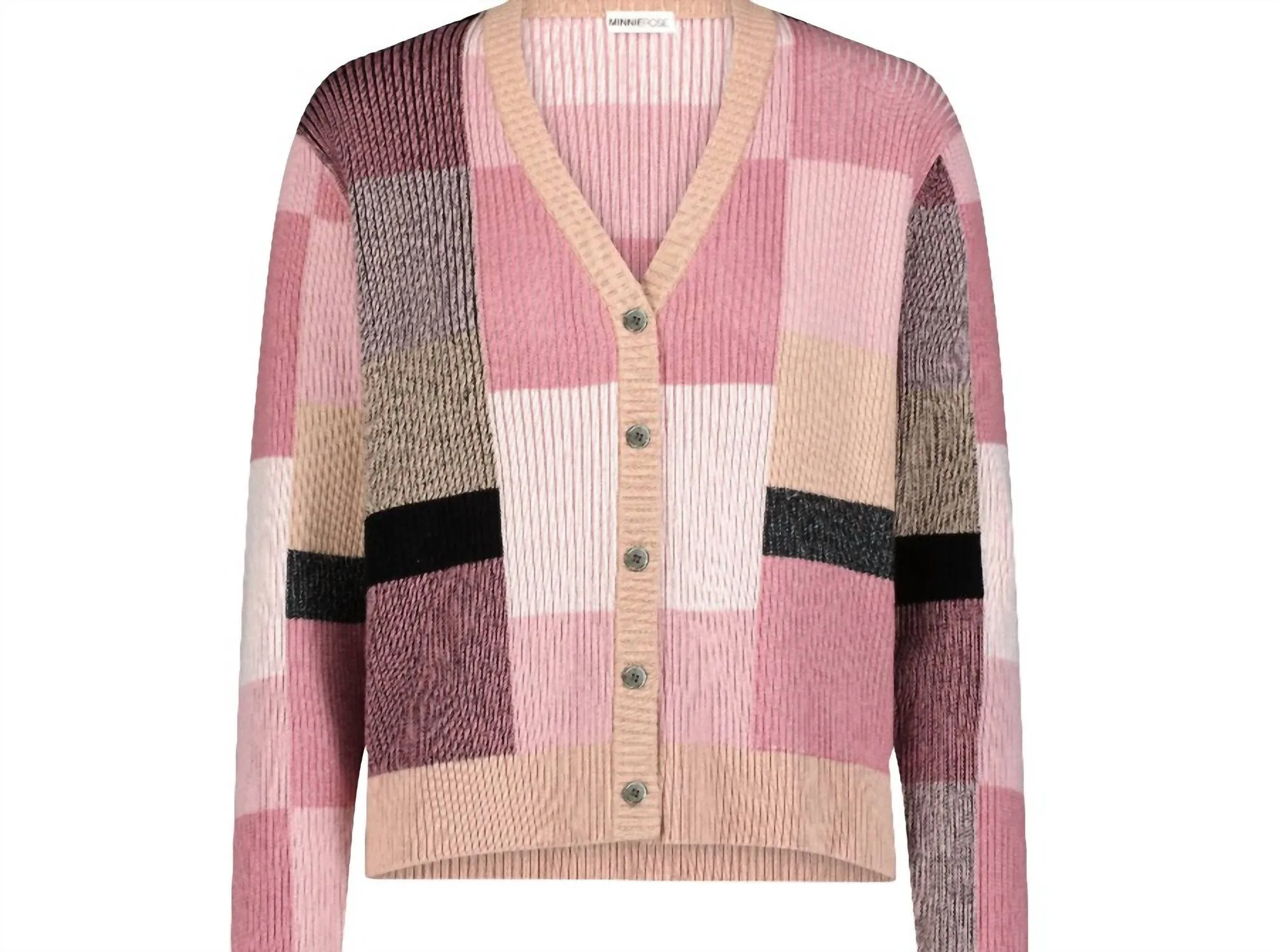 Ribbed Plaited Cardigan In Colorblock Multi
