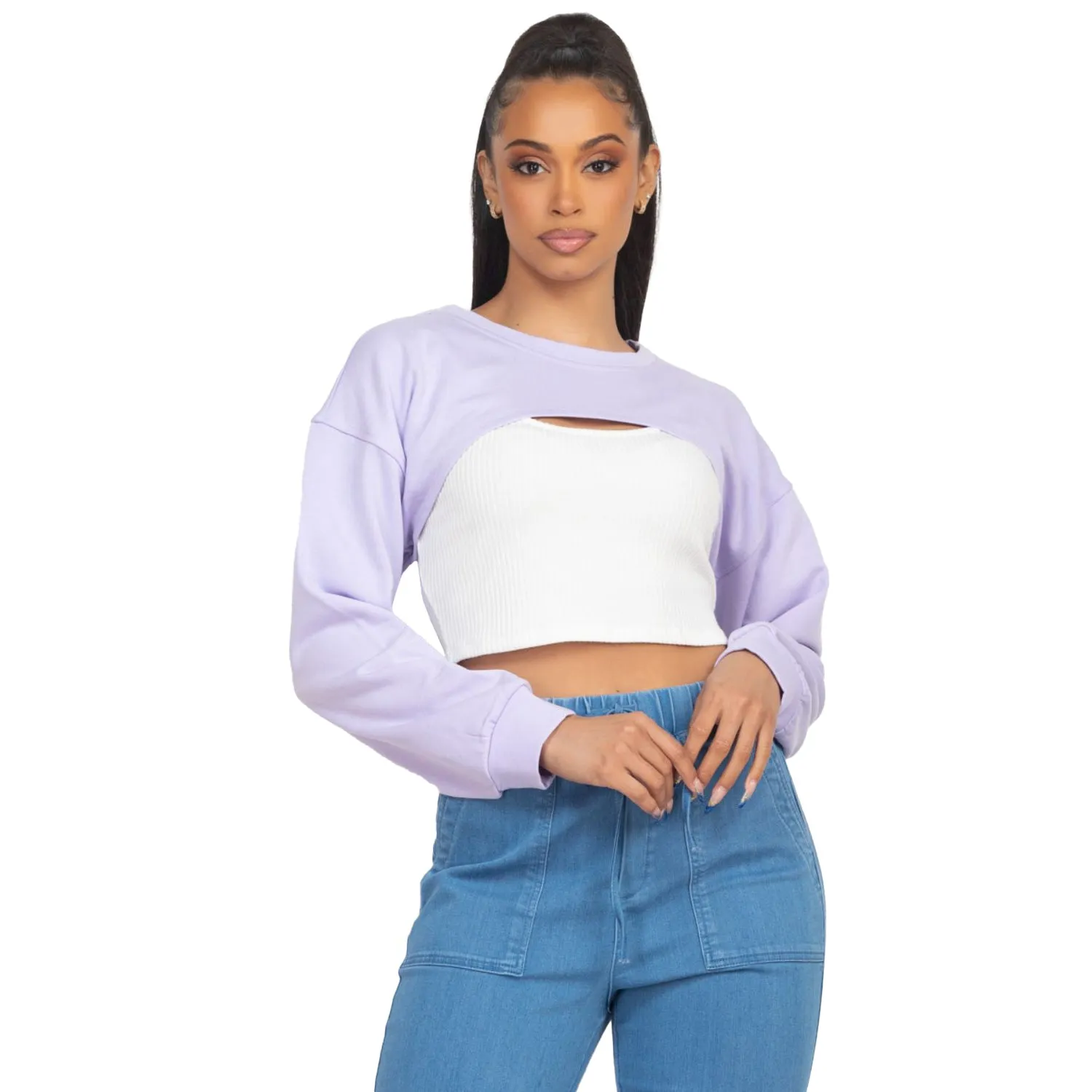 Ribbed Sleeveless Top With Shrug Sweater
