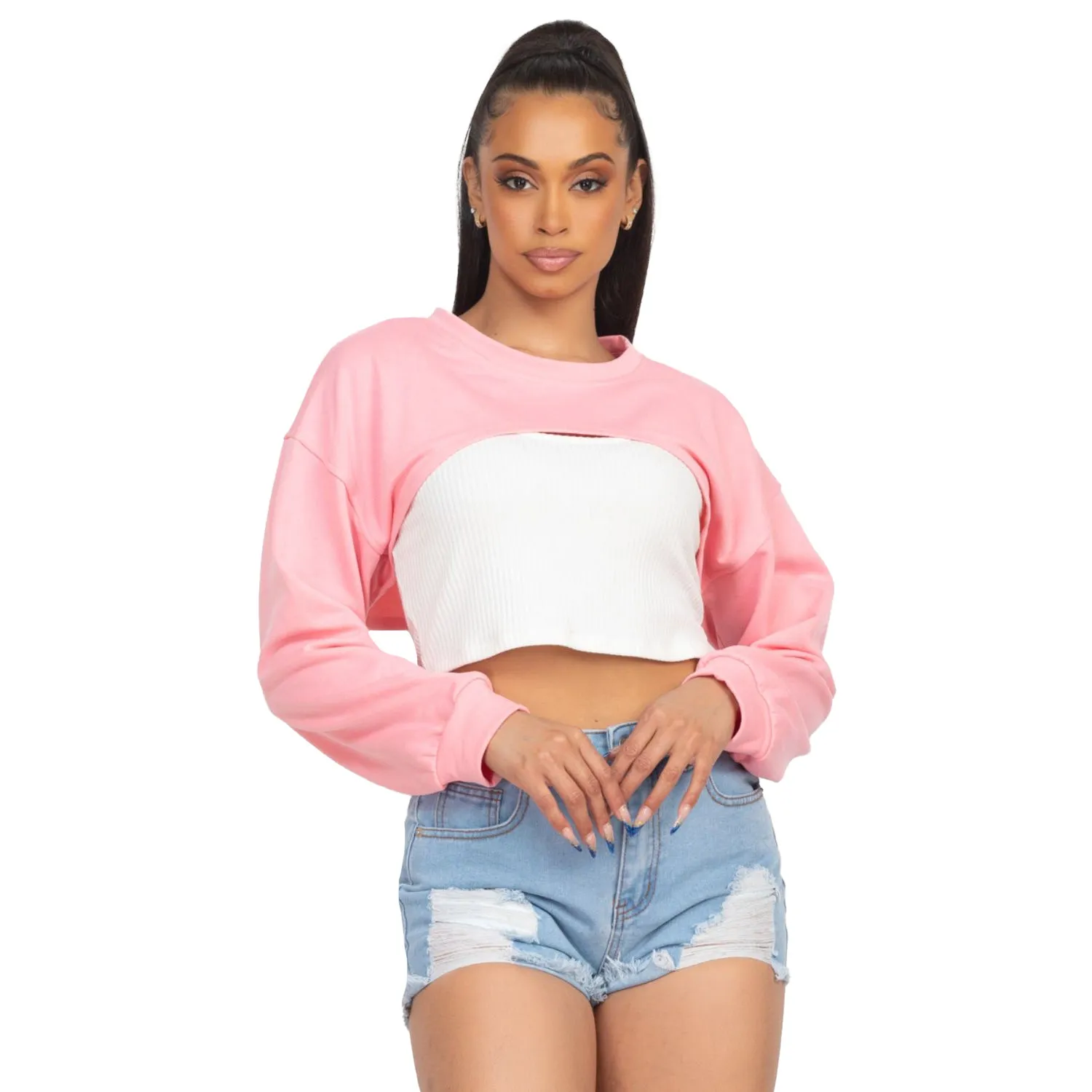 Ribbed Sleeveless Top With Shrug Sweater