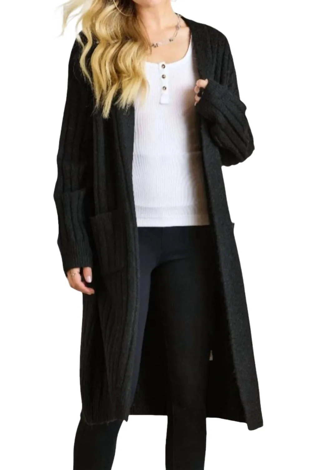 Ribbed Sweater Cardigan - Plus In Black