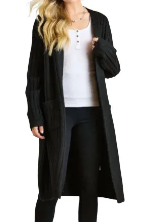 Ribbed Sweater Cardigan - Plus In Black