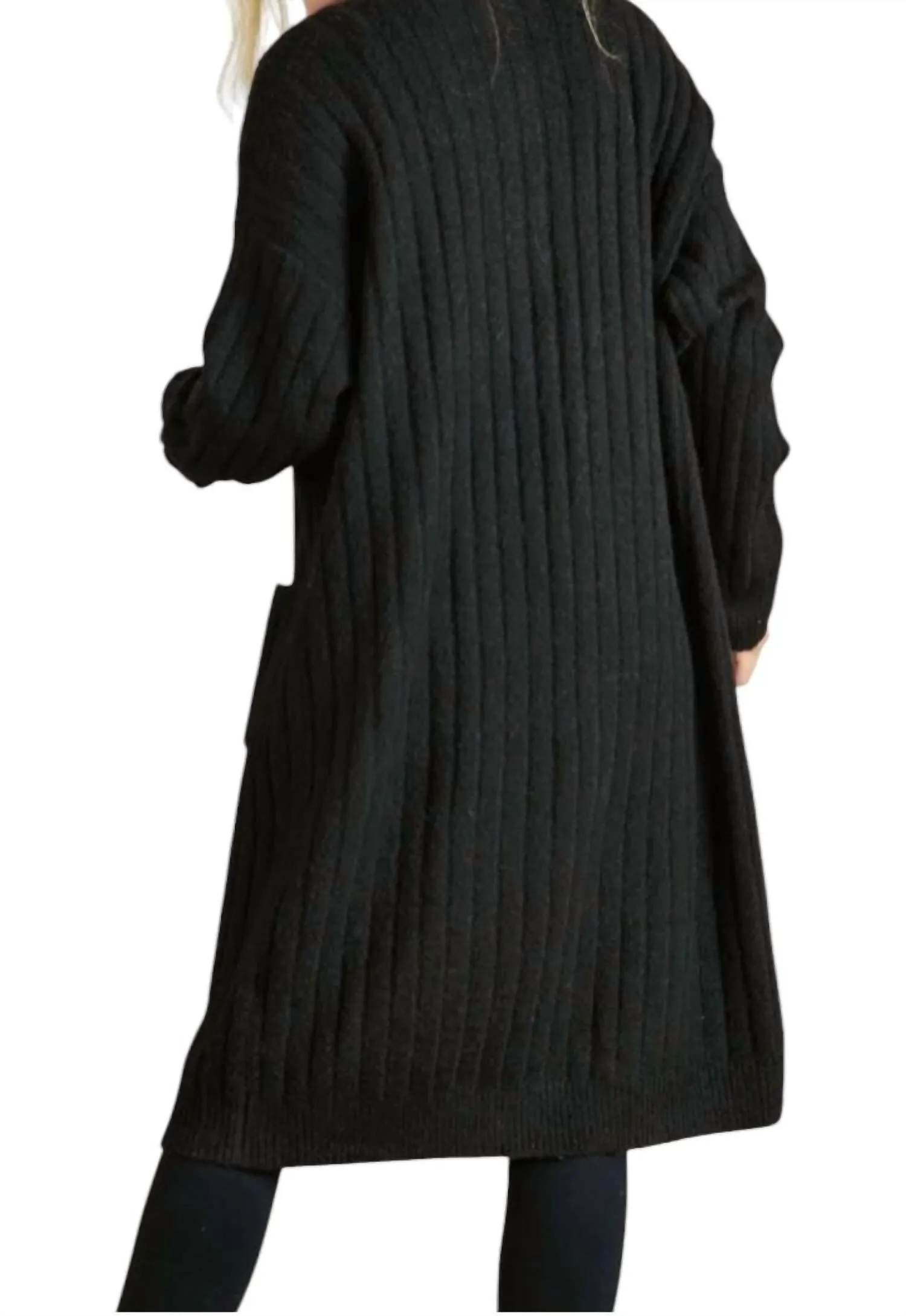 Ribbed Sweater Cardigan - Plus In Black