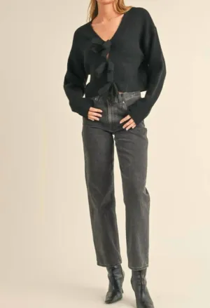 Ribbon Bow Sweater In Black