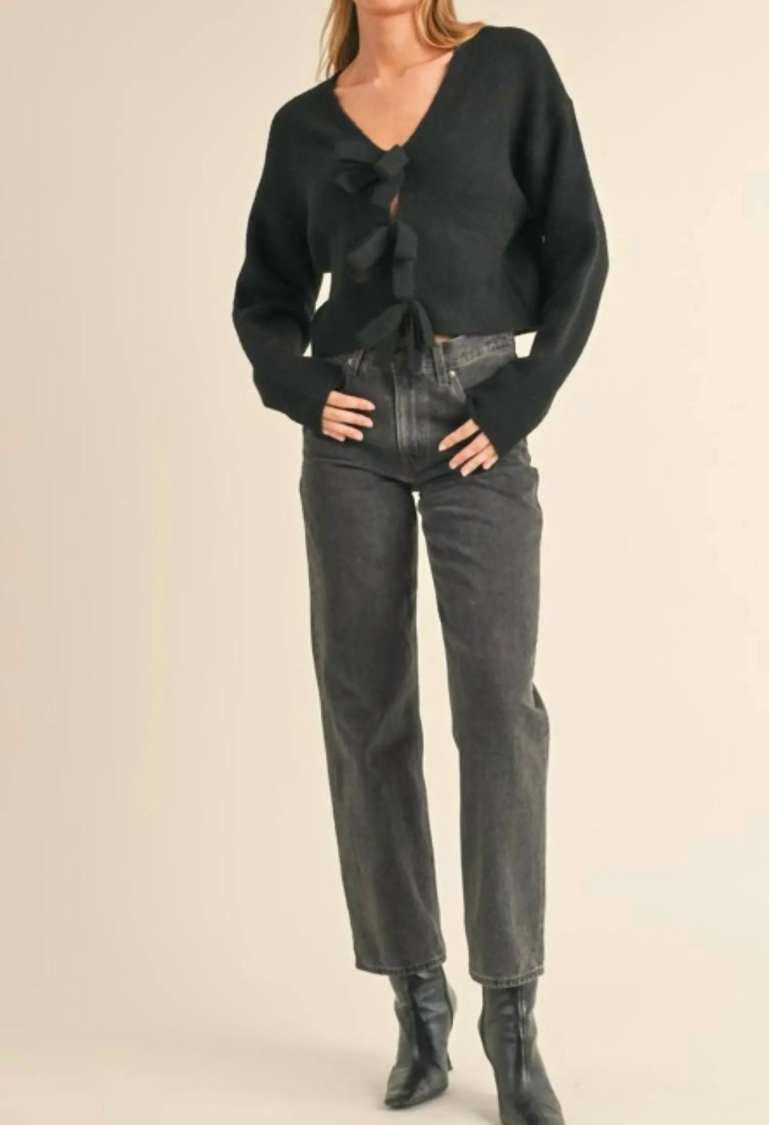 Ribbon Bow Sweater In Black