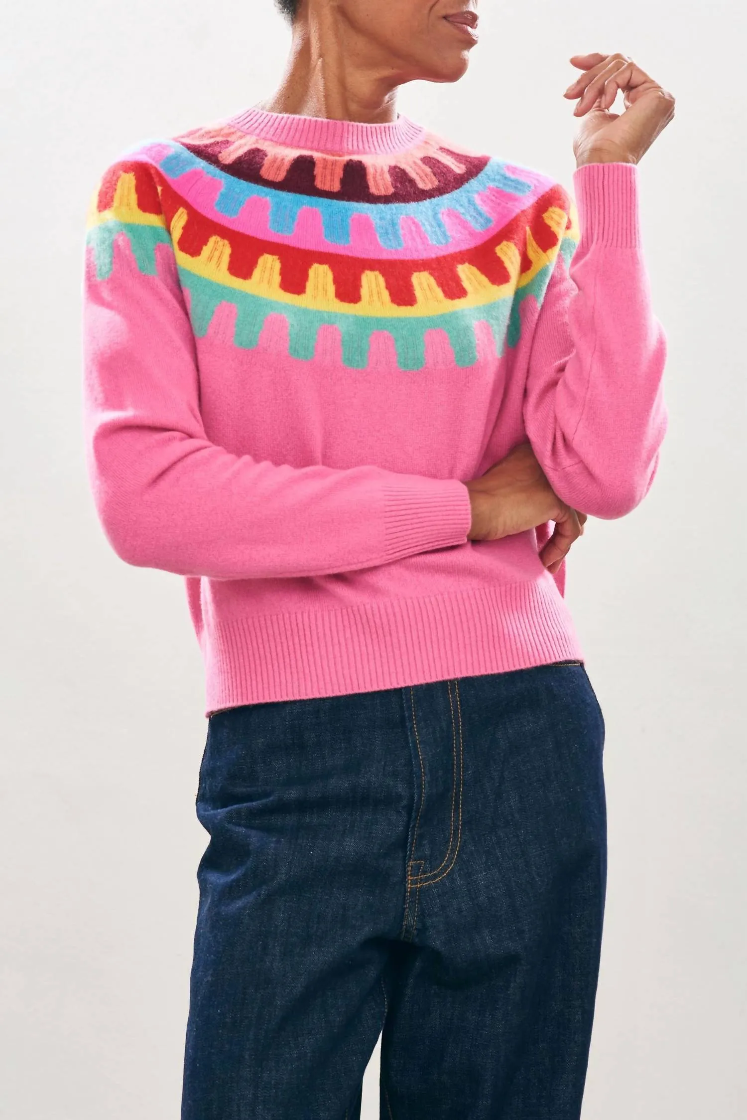 Rick Rack Crewneck Sweater In Pink