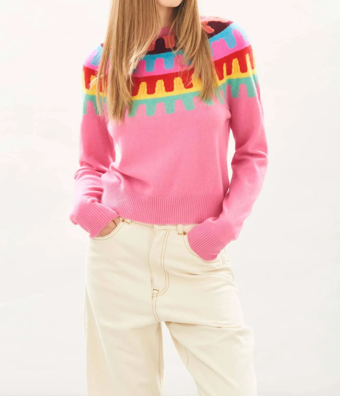 Rick Rack Crewneck Sweater In Pink