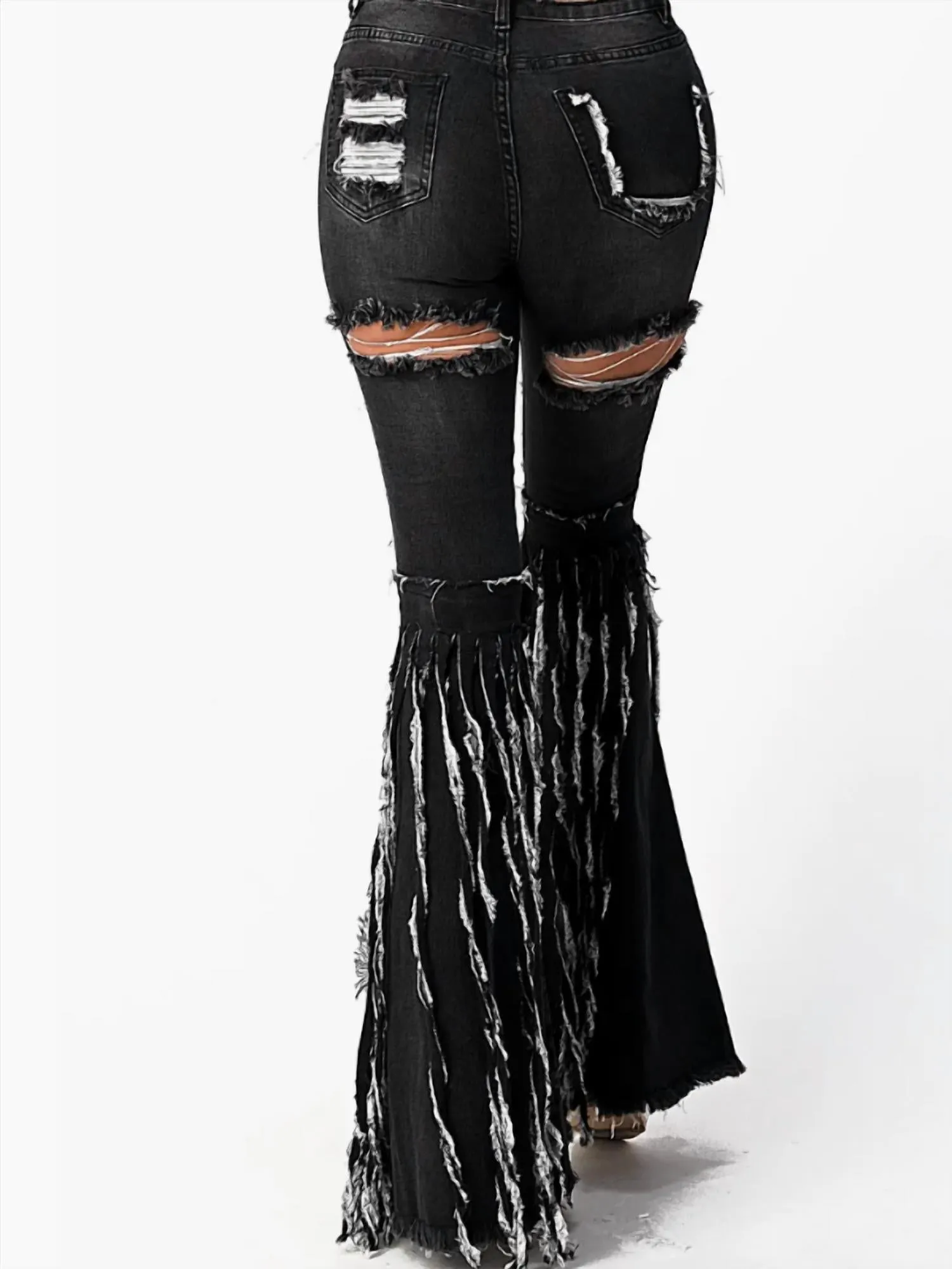 Ripped Destroyed Fringe Pant In Black