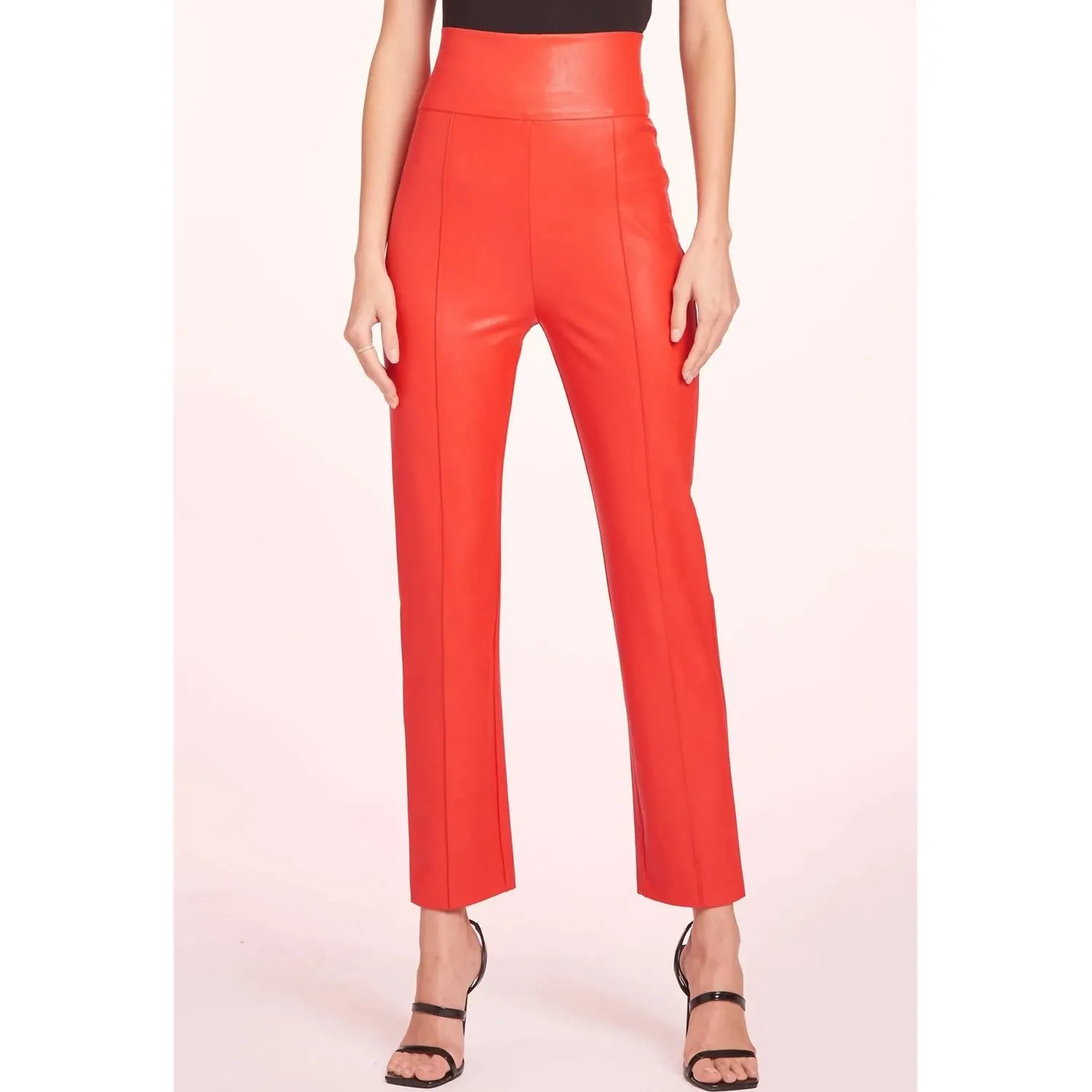 Romana High Waisted Faux Leather Pant In Lipstick