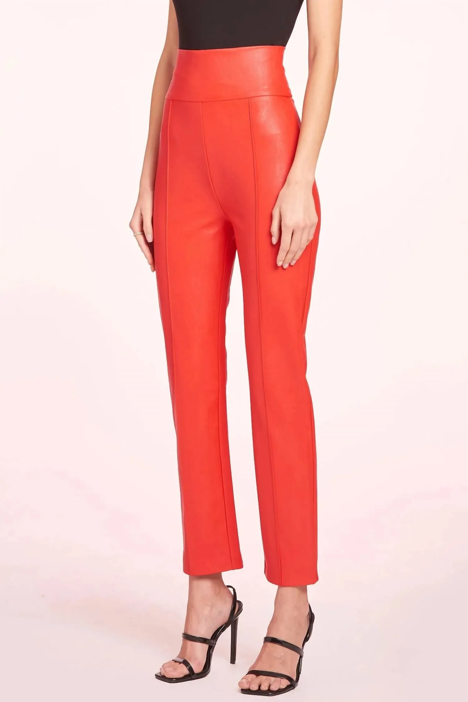 Romana High Waisted Faux Leather Pant In Lipstick