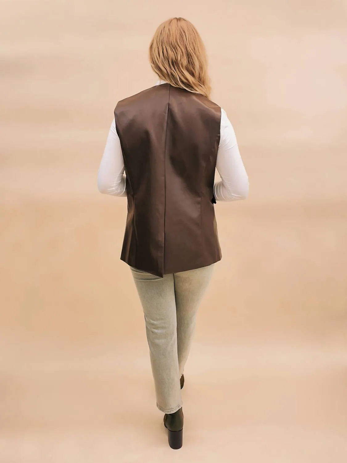 Ruby Pleather Vest In Brown