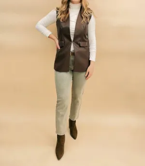 Ruby Pleather Vest In Brown