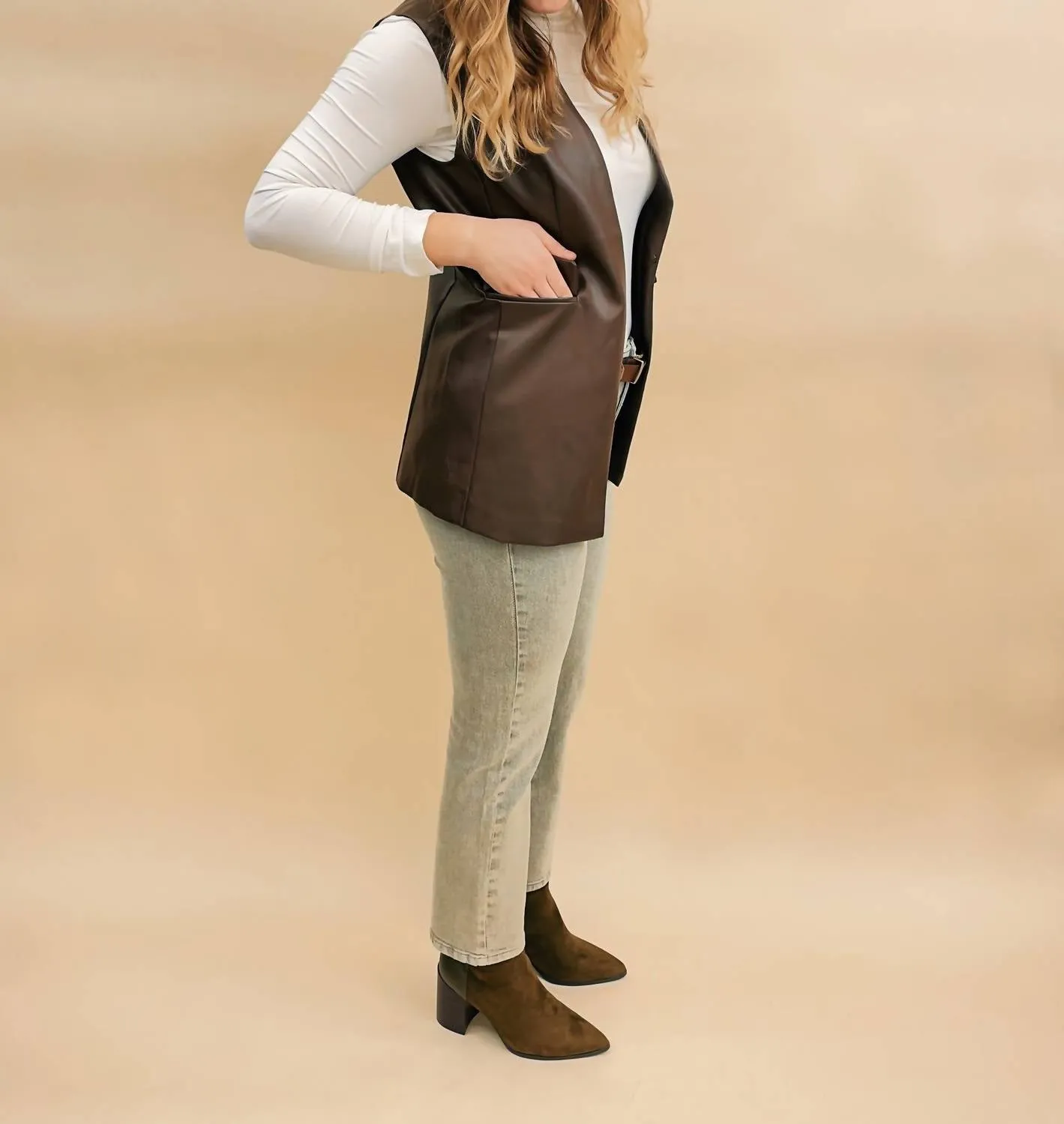 Ruby Pleather Vest In Brown