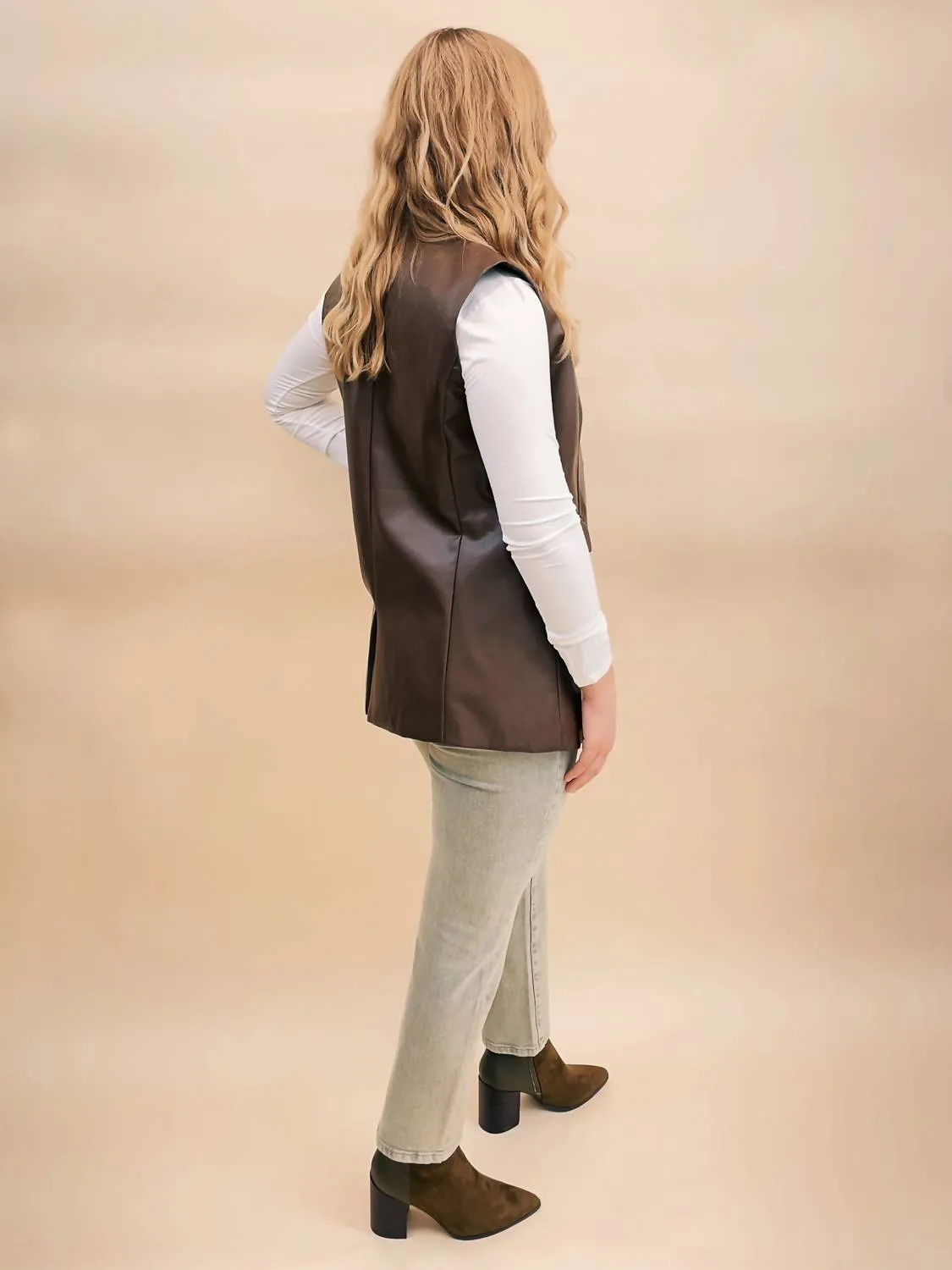 Ruby Pleather Vest In Brown