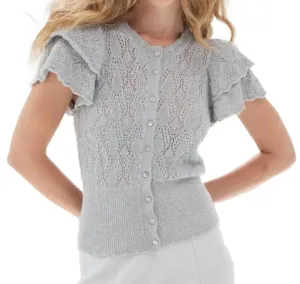 Ruffle Sleeve Diamond Pointelle Cardigan In Shadow