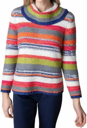 Rustic Stripe Cowl Pullover Sweater In Multi Stripe