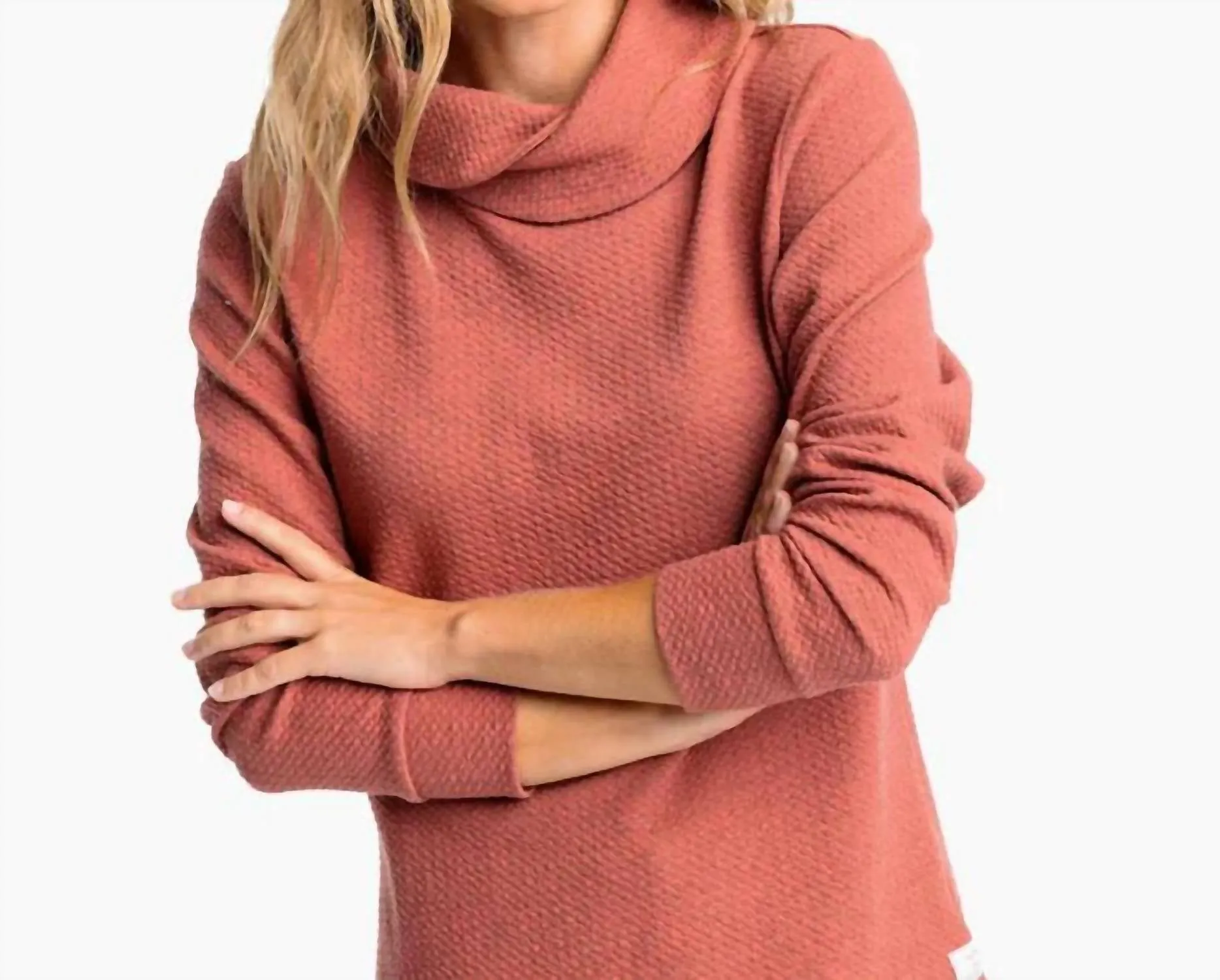 Sadie Textured Tunic Top In Heather Mineral Red