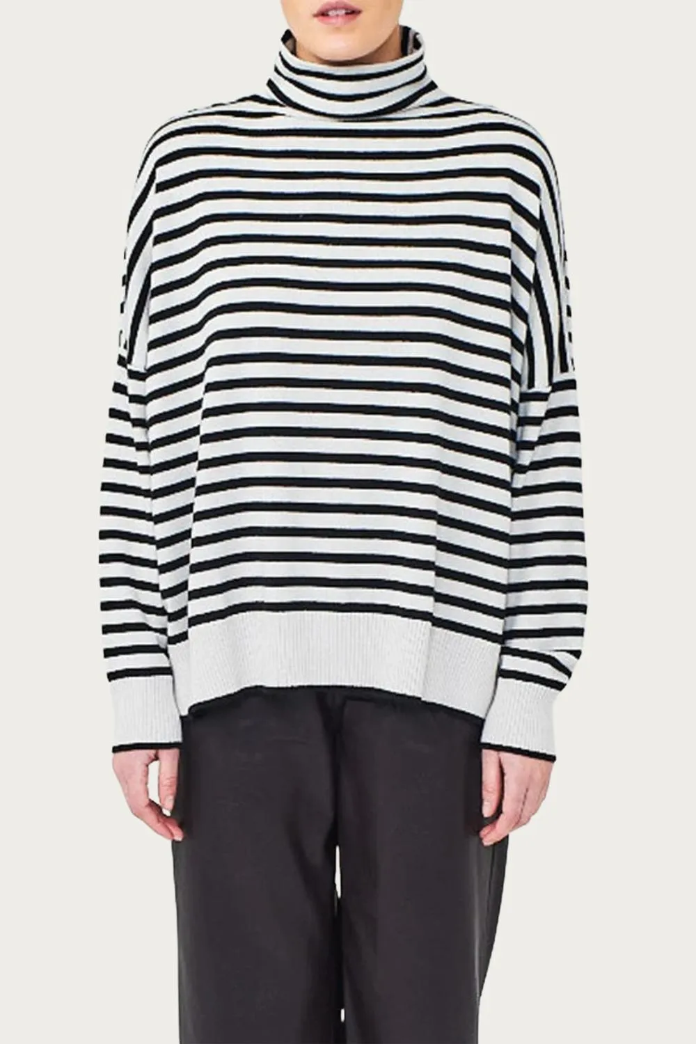 Sage Funnel Neck Sweater In Silver Haze/coal