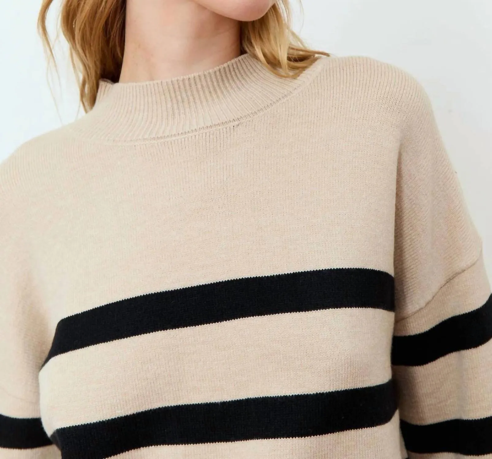 Salvia Sweater In Beige Melange With Black Stripes