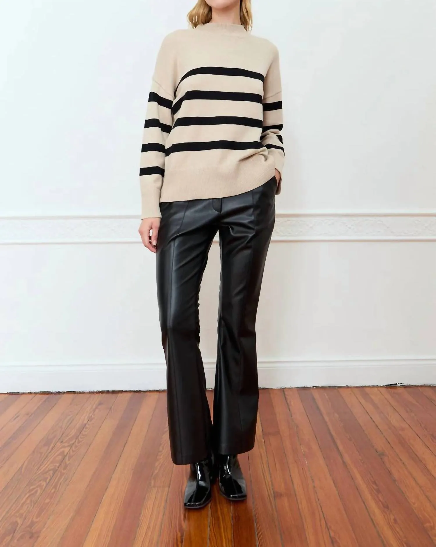 Salvia Sweater In Beige Melange With Black Stripes