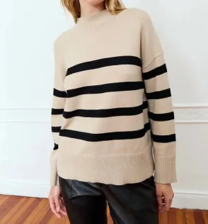 Salvia Sweater In Beige Melange With Black Stripes