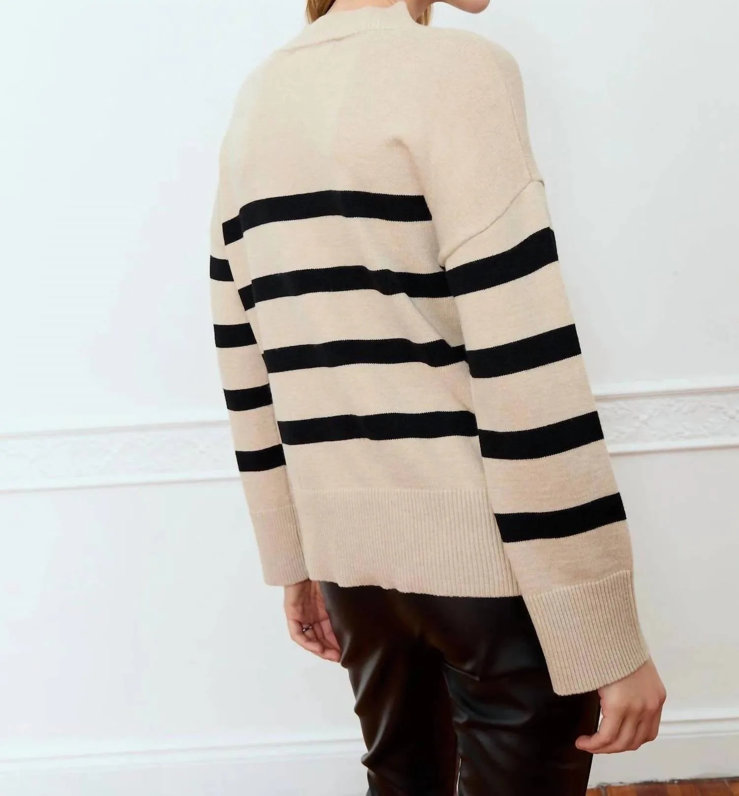Salvia Sweater In Beige Melange With Black Stripes