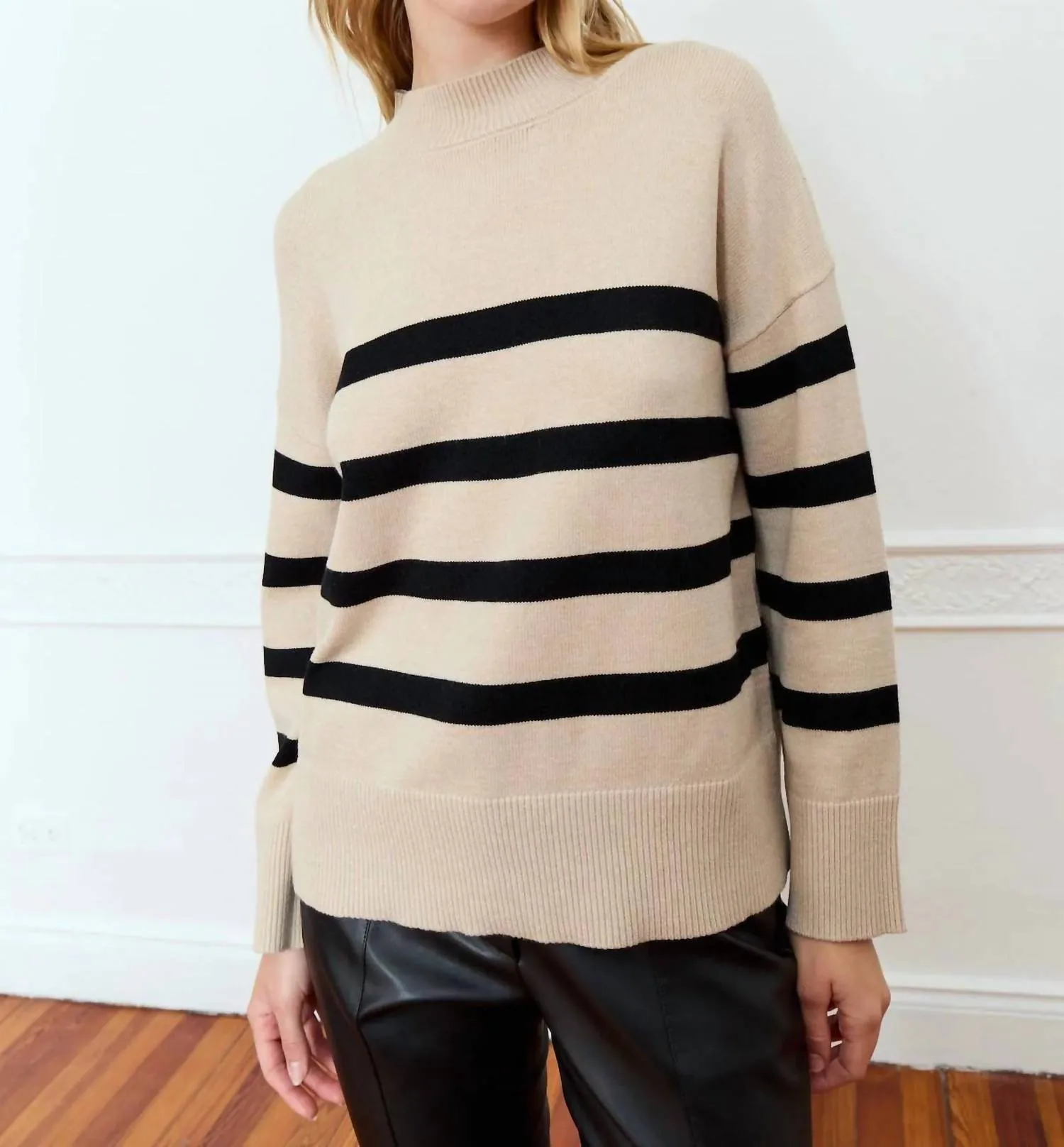 Salvia Sweater In Beige Melange With Black Stripes