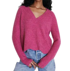 Scallop Shaker V Sweater In Red Velvet