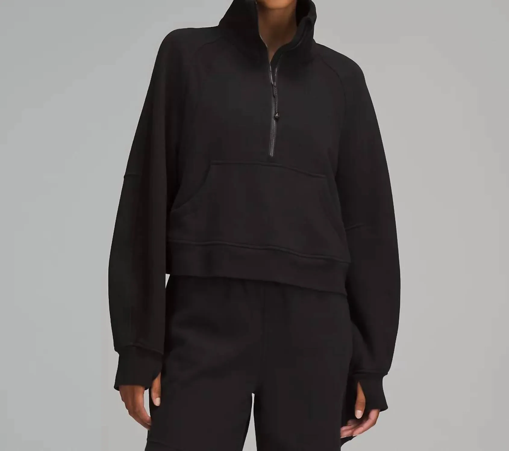 Scuba Oversized Funnel Neck Half Zip Sweater In Black