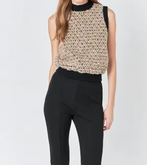 Sequins Tweed Vest In Beige