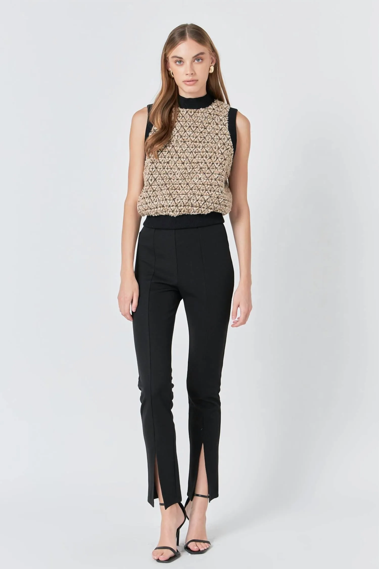 Sequins Tweed Vest In Beige