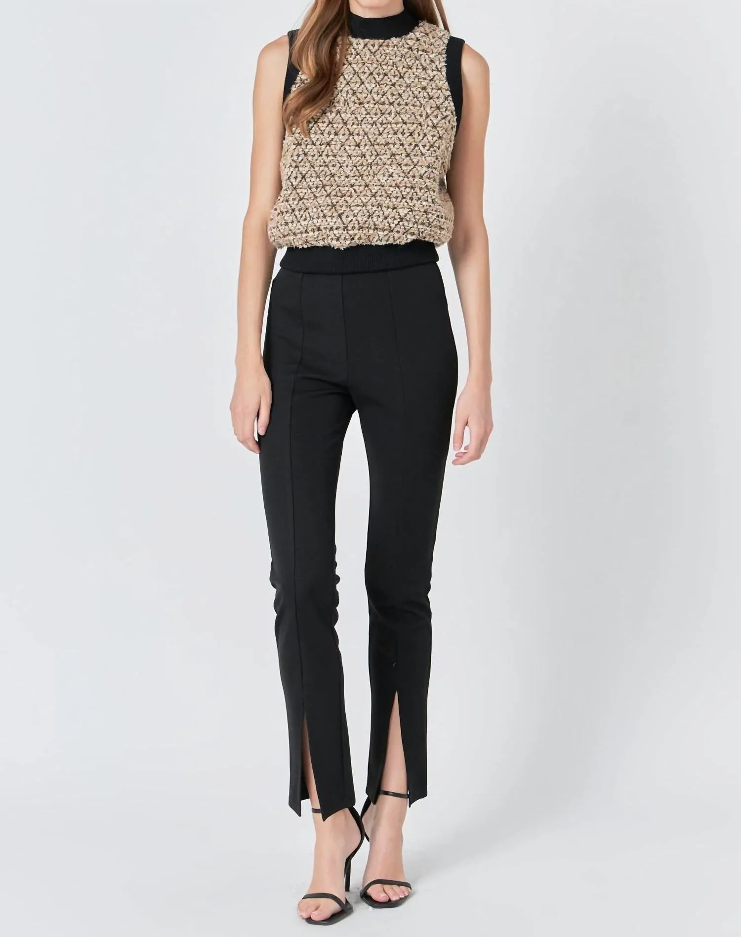Sequins Tweed Vest In Beige