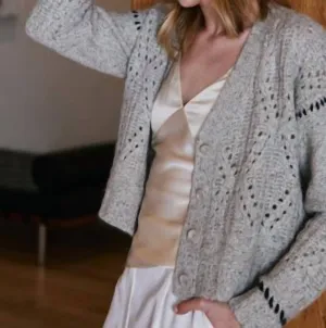 Shaker Cardigan In Pebble/pepper