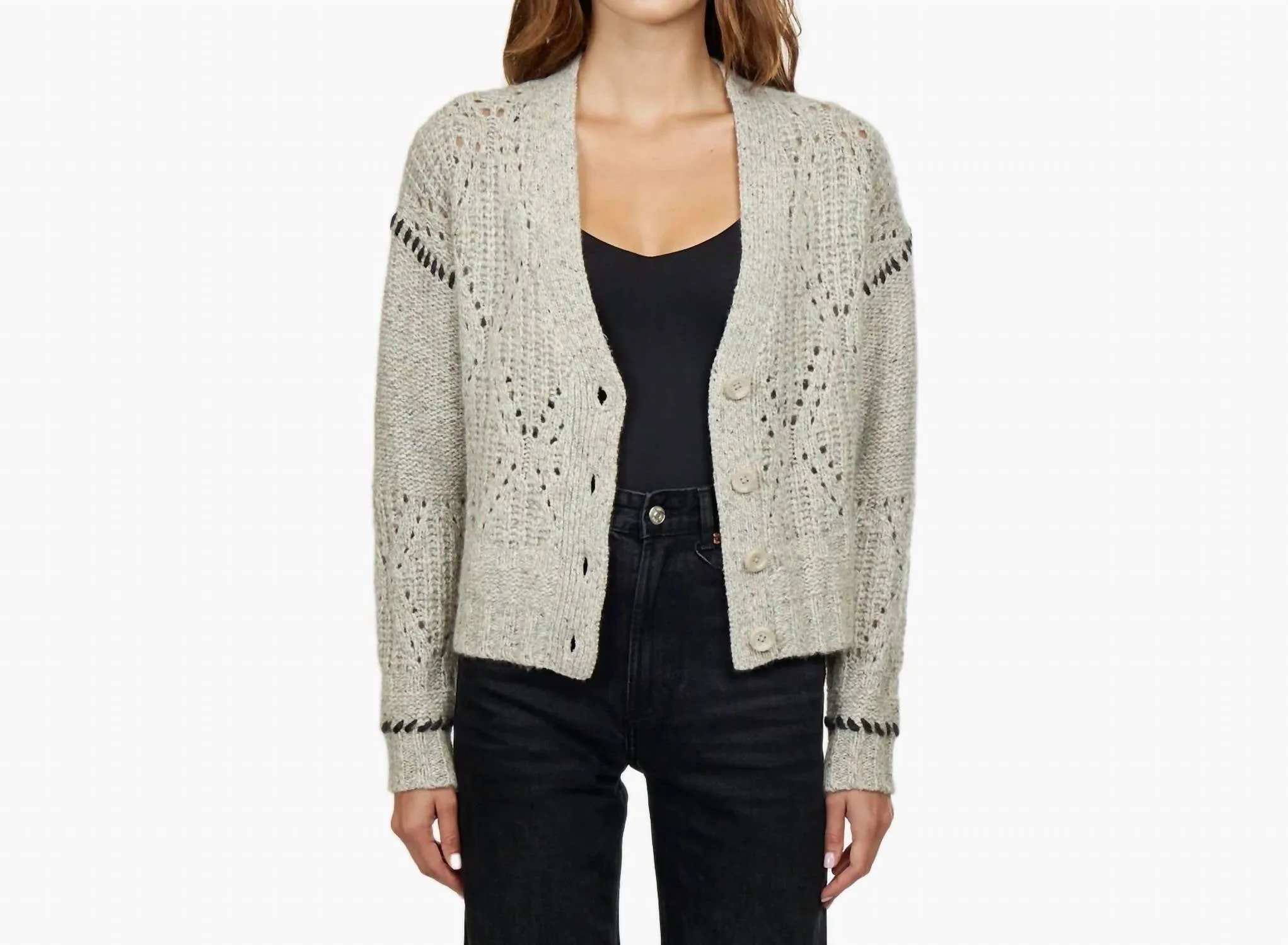 Shaker Cardigan In Pebble/pepper