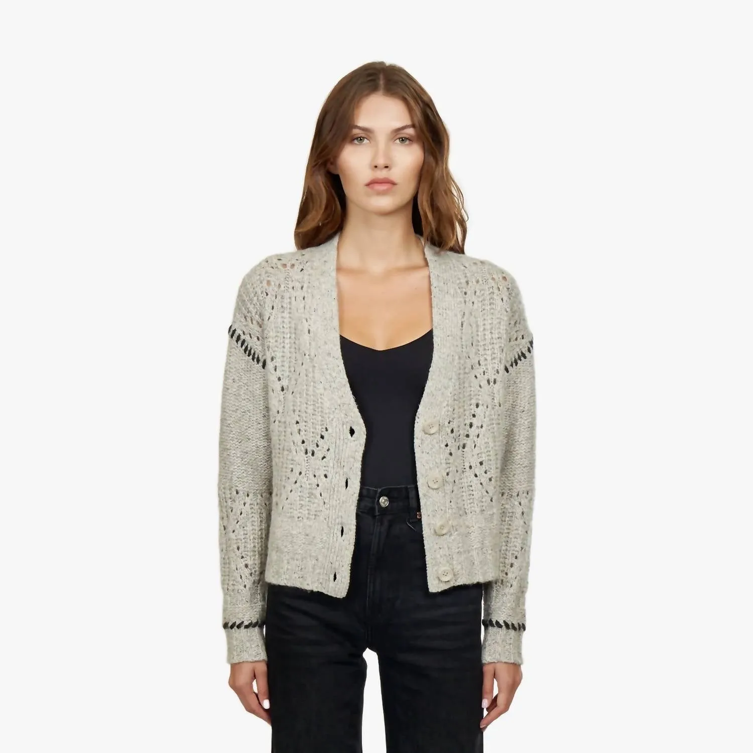Shaker Cardigan In Pebble/pepper