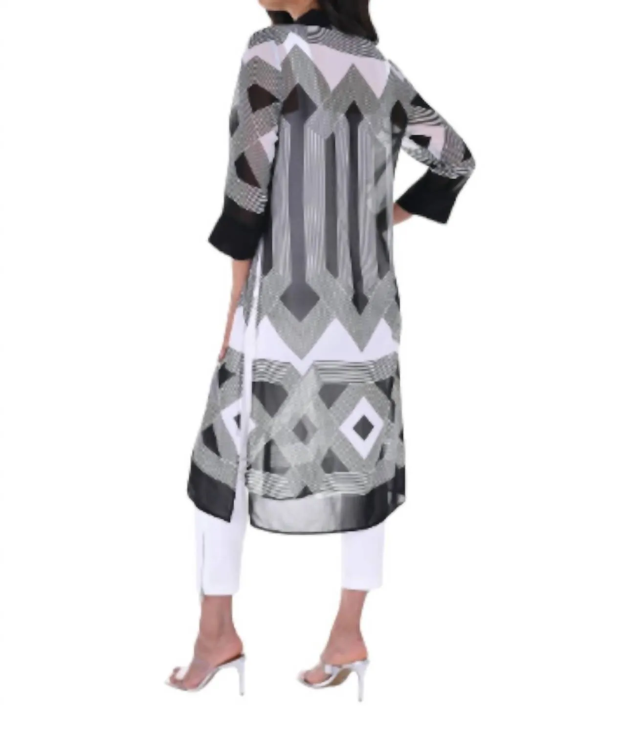 Sheer Woven Duster In Black/off White