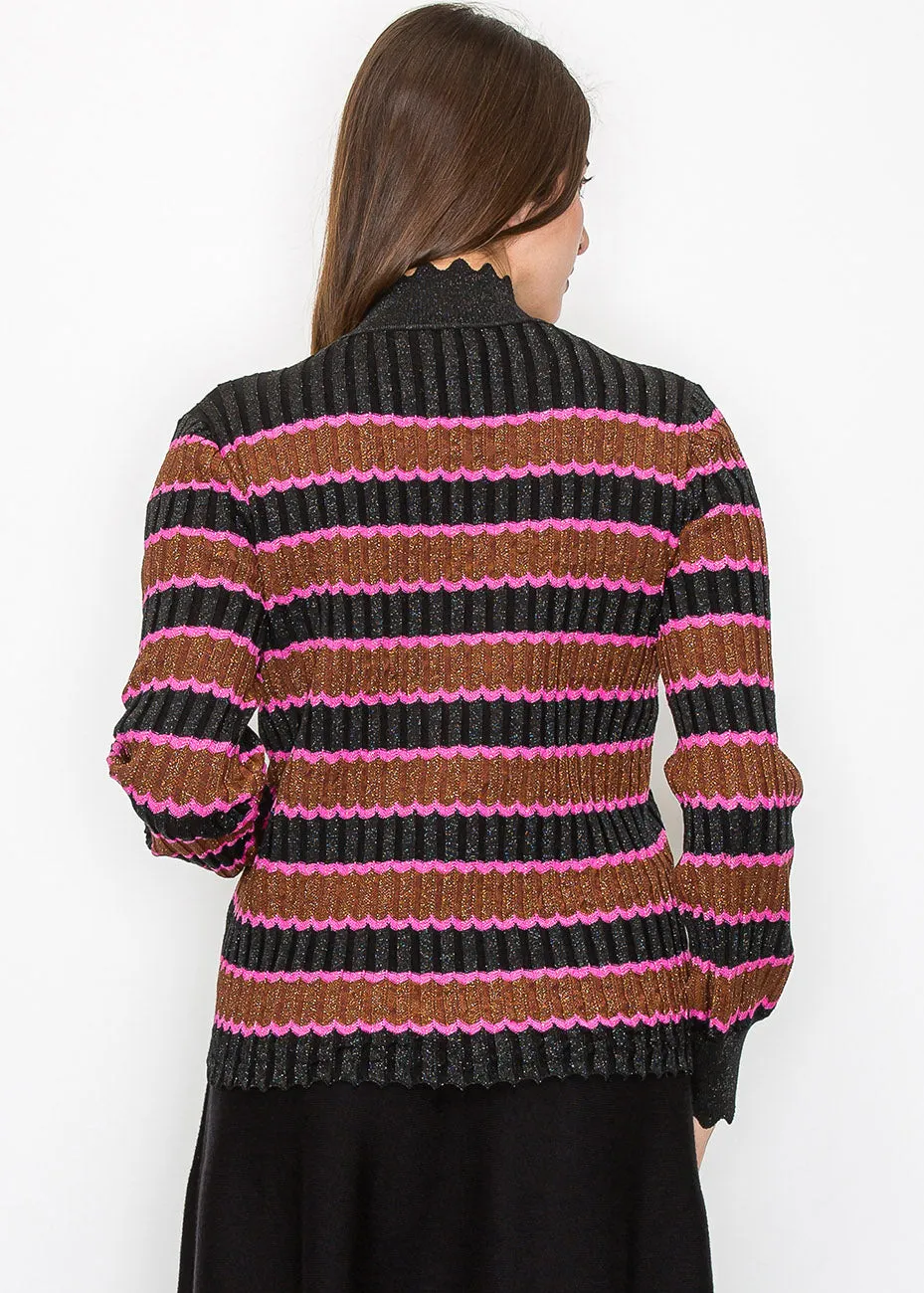 Shimmer Stripe Sweater with Scalloped Trim