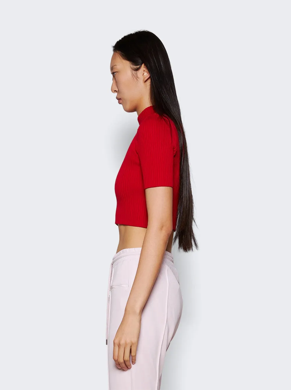 Shoulder Snaps Rib Knit Cropped Sweater Top