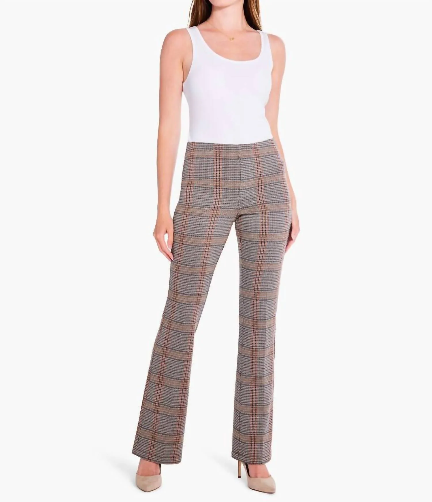 Sketched Plaid Bootcut Pant In Neutral Multi