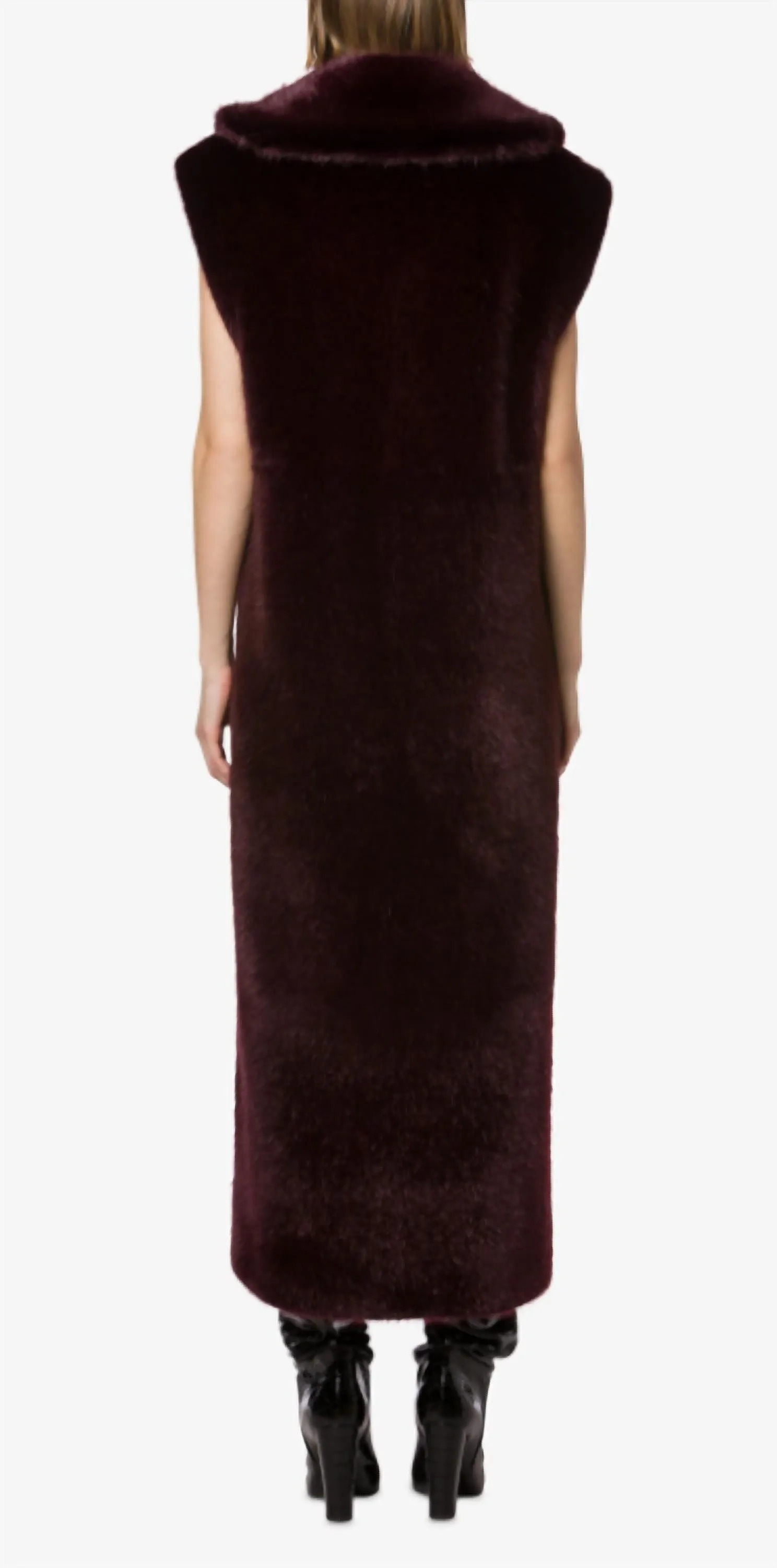 Sleeveless Faux-Fur Coat In Bordeaux