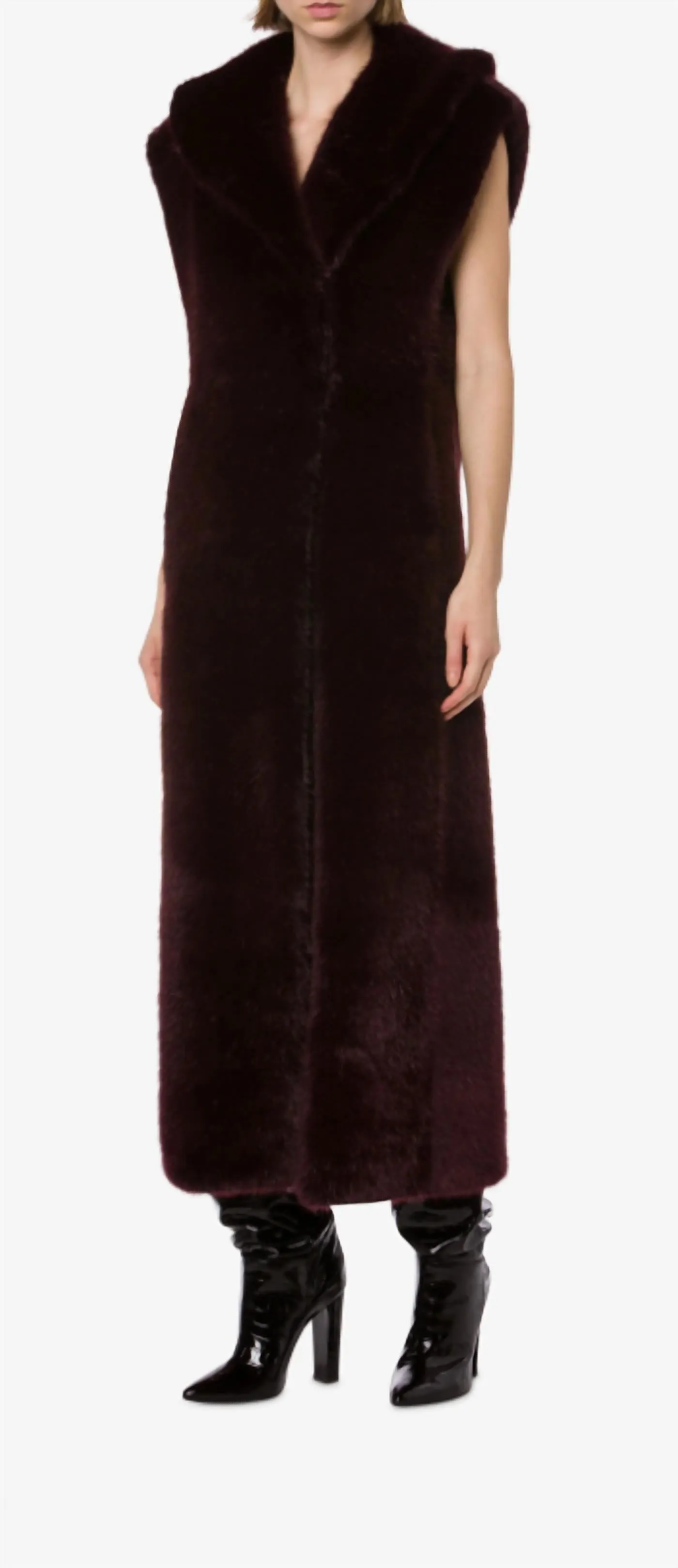 Sleeveless Faux-Fur Coat In Bordeaux