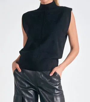 Sleeveless Mock Neck Sweater In Black