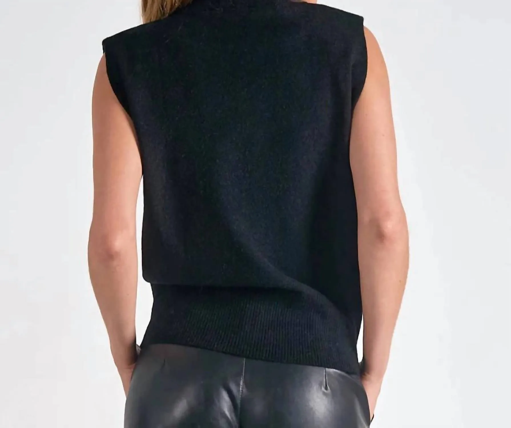 Sleeveless Mock Neck Sweater In Black