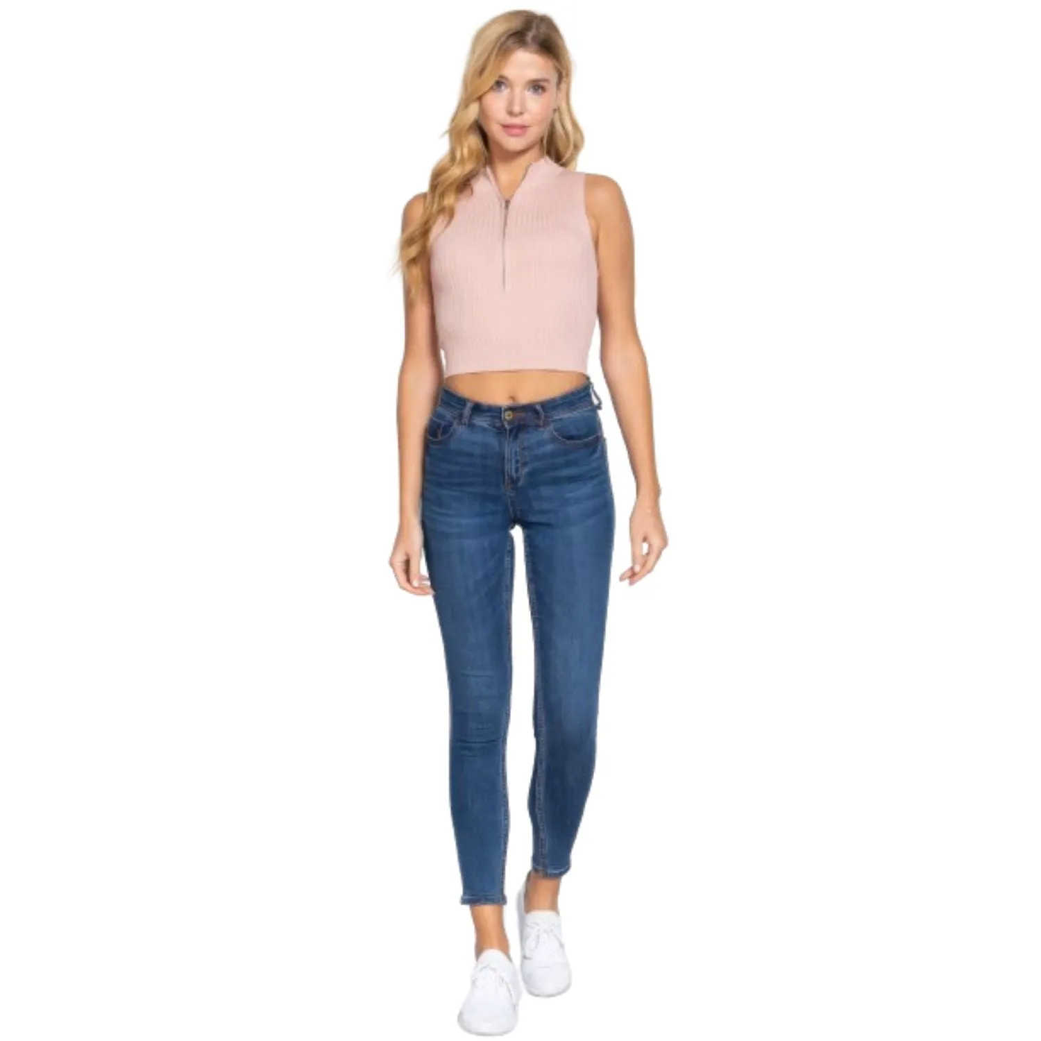 Sleeveless Rib Sweater Top W/zipper