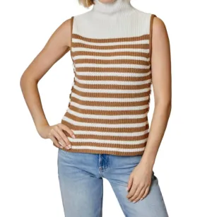 Sleeveless Stripe Sweater In Cream/camel Stripe