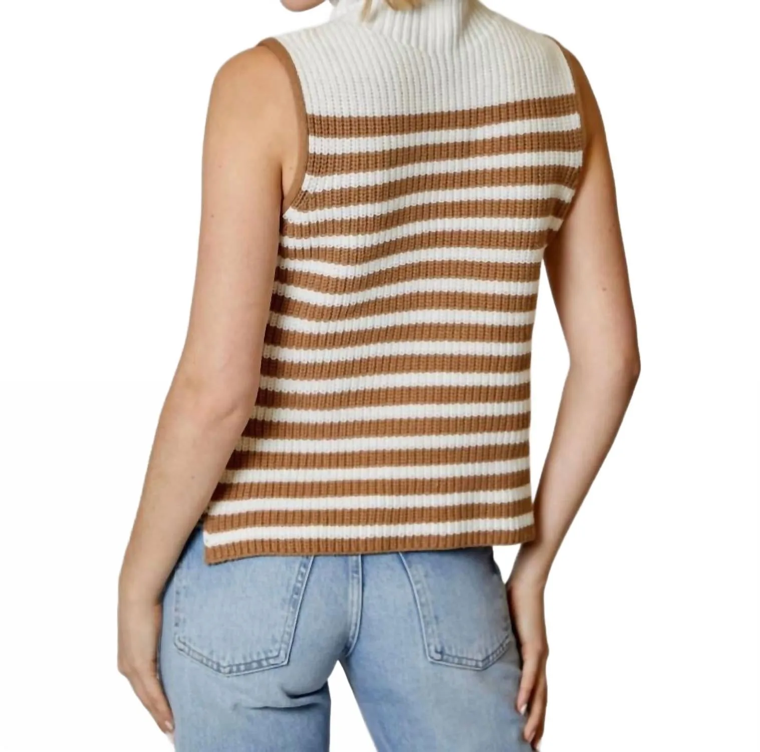 Sleeveless Stripe Sweater In Cream/camel Stripe