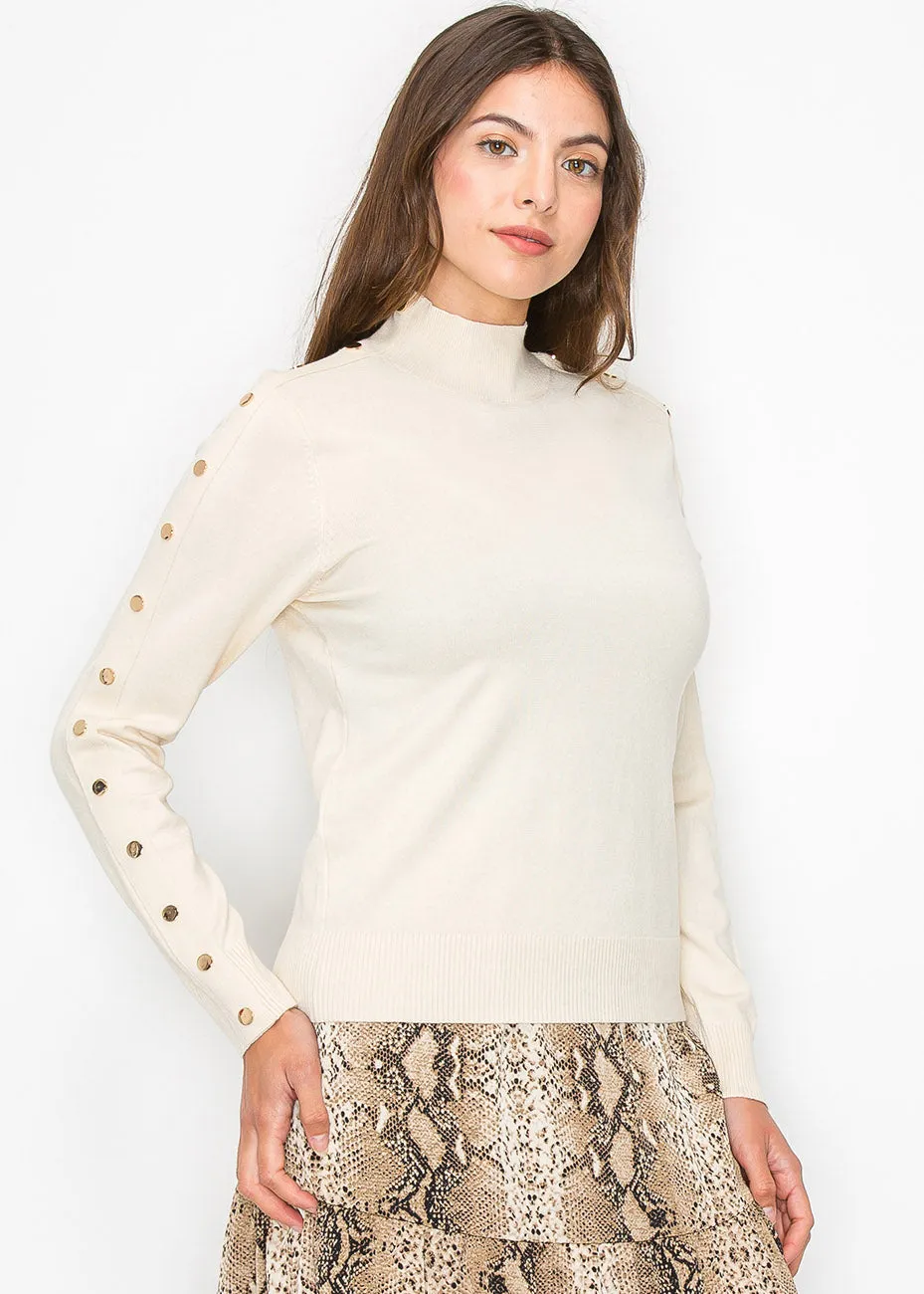 Soft Cream Button Sleeve Pullover