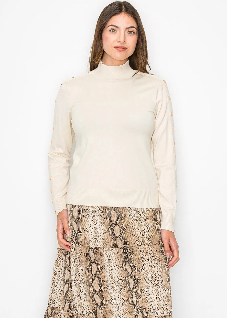 Soft Cream Button Sleeve Pullover