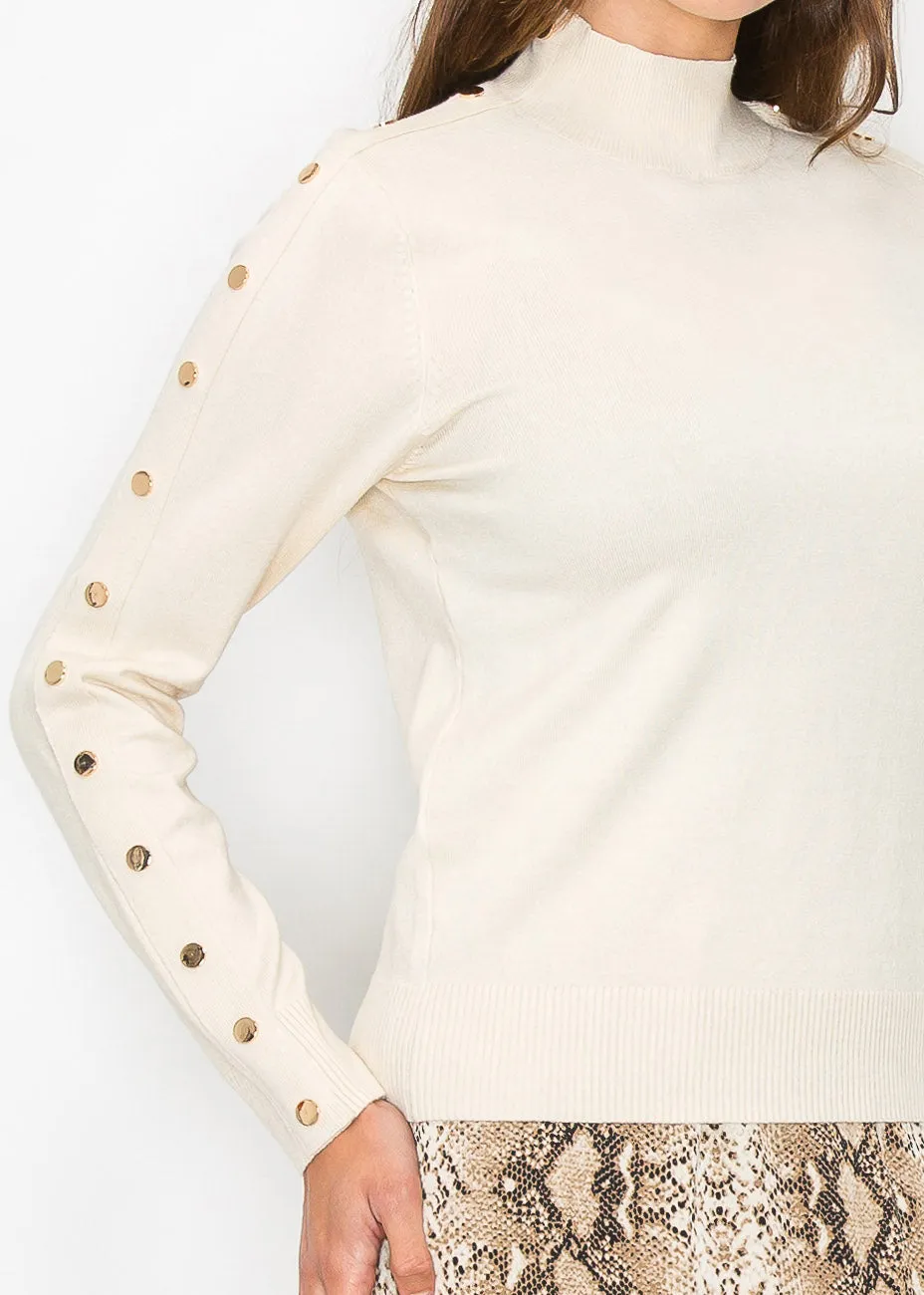 Soft Cream Button Sleeve Pullover